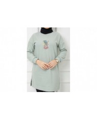 Skulent İşlemeli Tunik - Yeşil