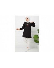 Skulent İşlemeli Tunik - Siyah
