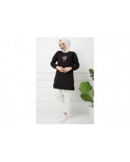 Skulent İşlemeli Tunik - Siyah
