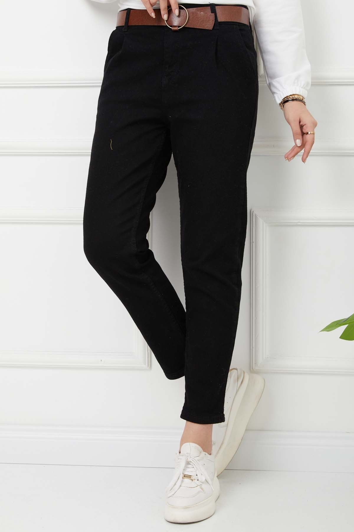 Flota Cep Kemerli Kot Pantolon - Siyah Flota Cep Kemerli Kot Pantolon - Siyah