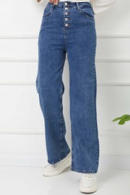Düğme Detayalı İspanyol Paça Kot Pantolon - Buz Mavi
