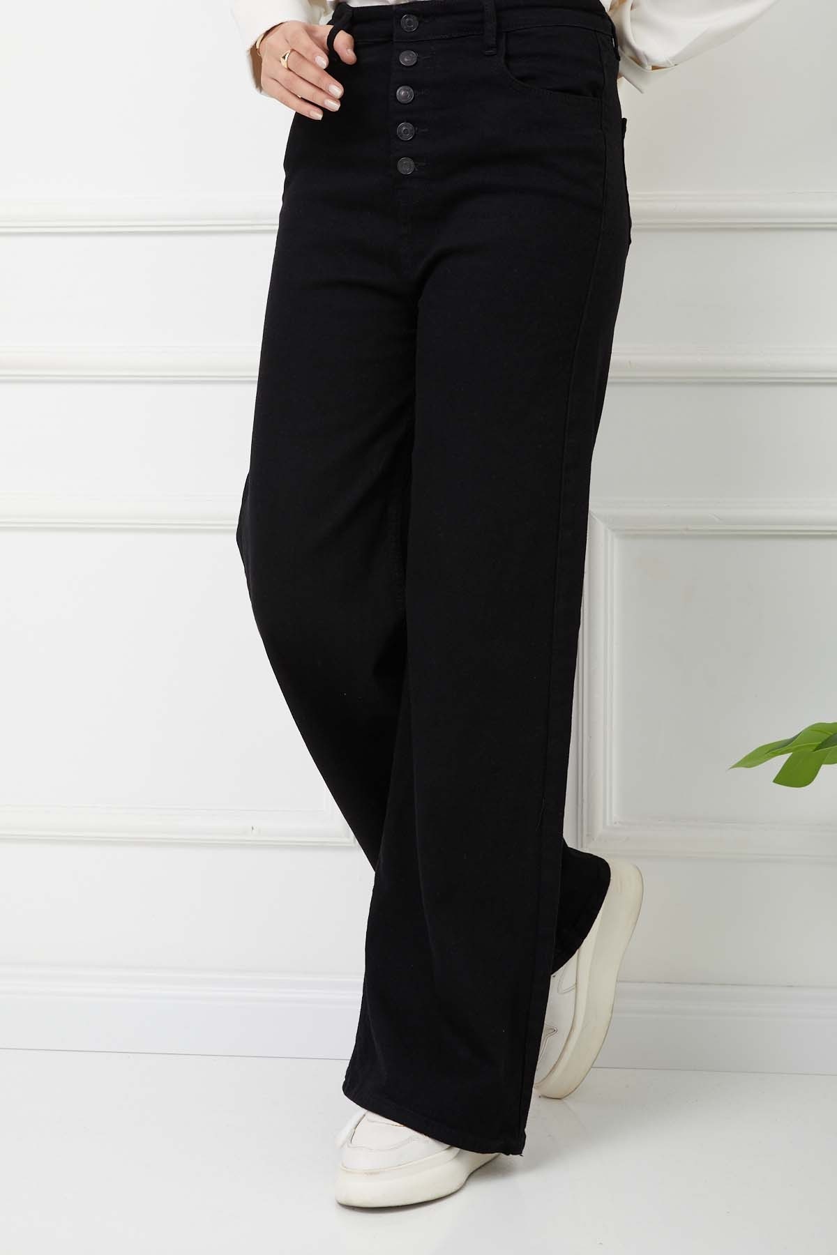 Düğme Detayalı İspanyol Paça Kot Pantolon -