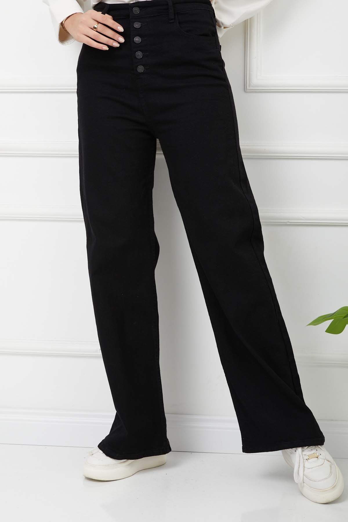 Düğme Detayalı İspanyol Paça Kot Pantolon -