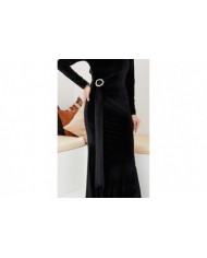 Kemerli Kadife Abiye - Siyah