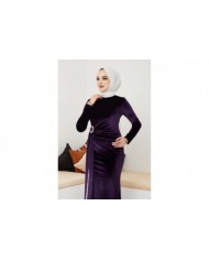 Kemerli Kadife Abiye - Mürdüm