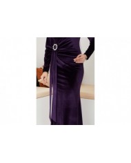 Kemerli Kadife Abiye - Mürdüm