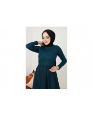 Beli Dantel Şeritli Abiye - Zümrüt