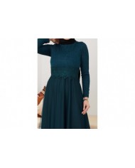 Beli Dantel Şeritli Abiye - Zümrüt