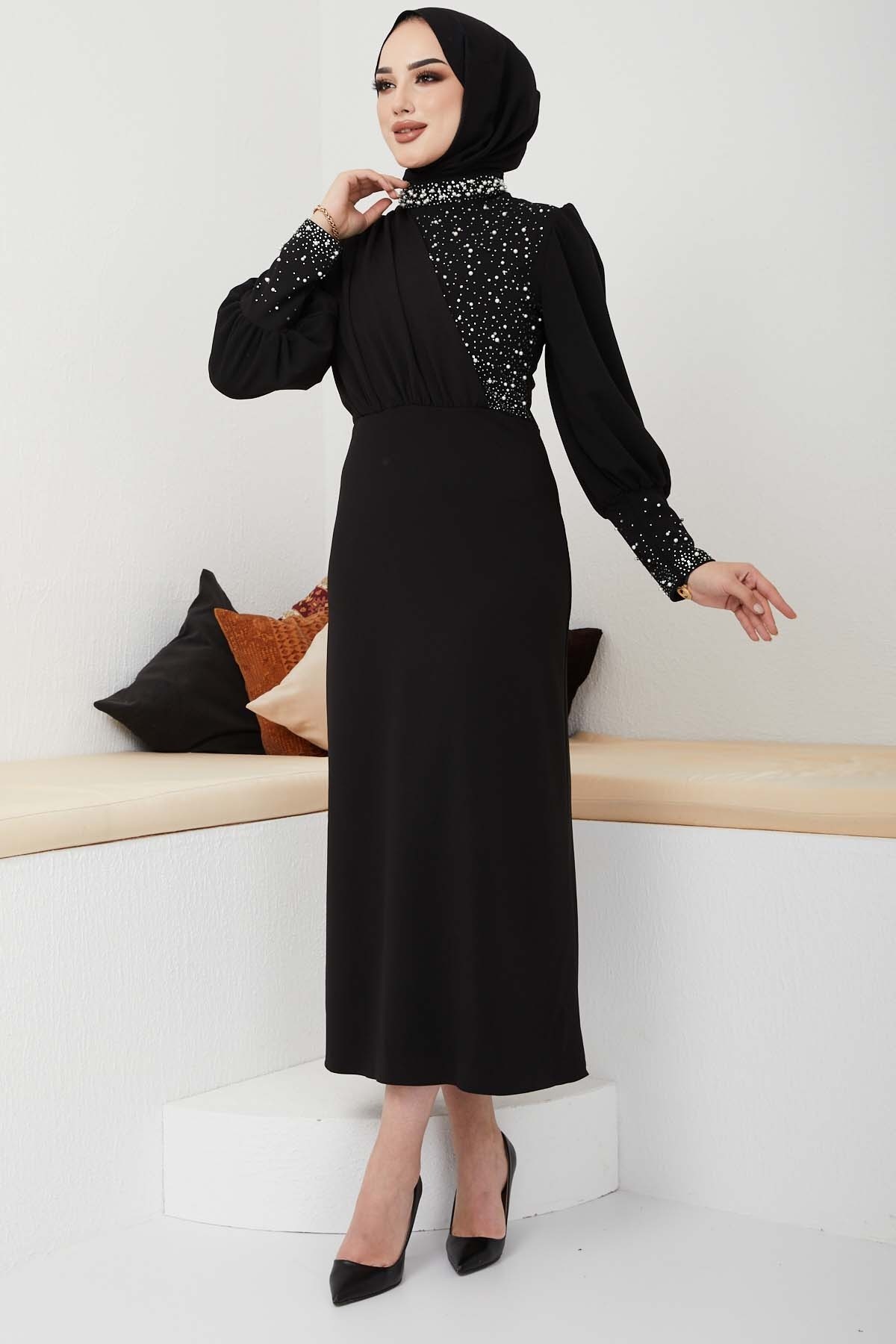 İnci Detaylı Abiye - Siyah