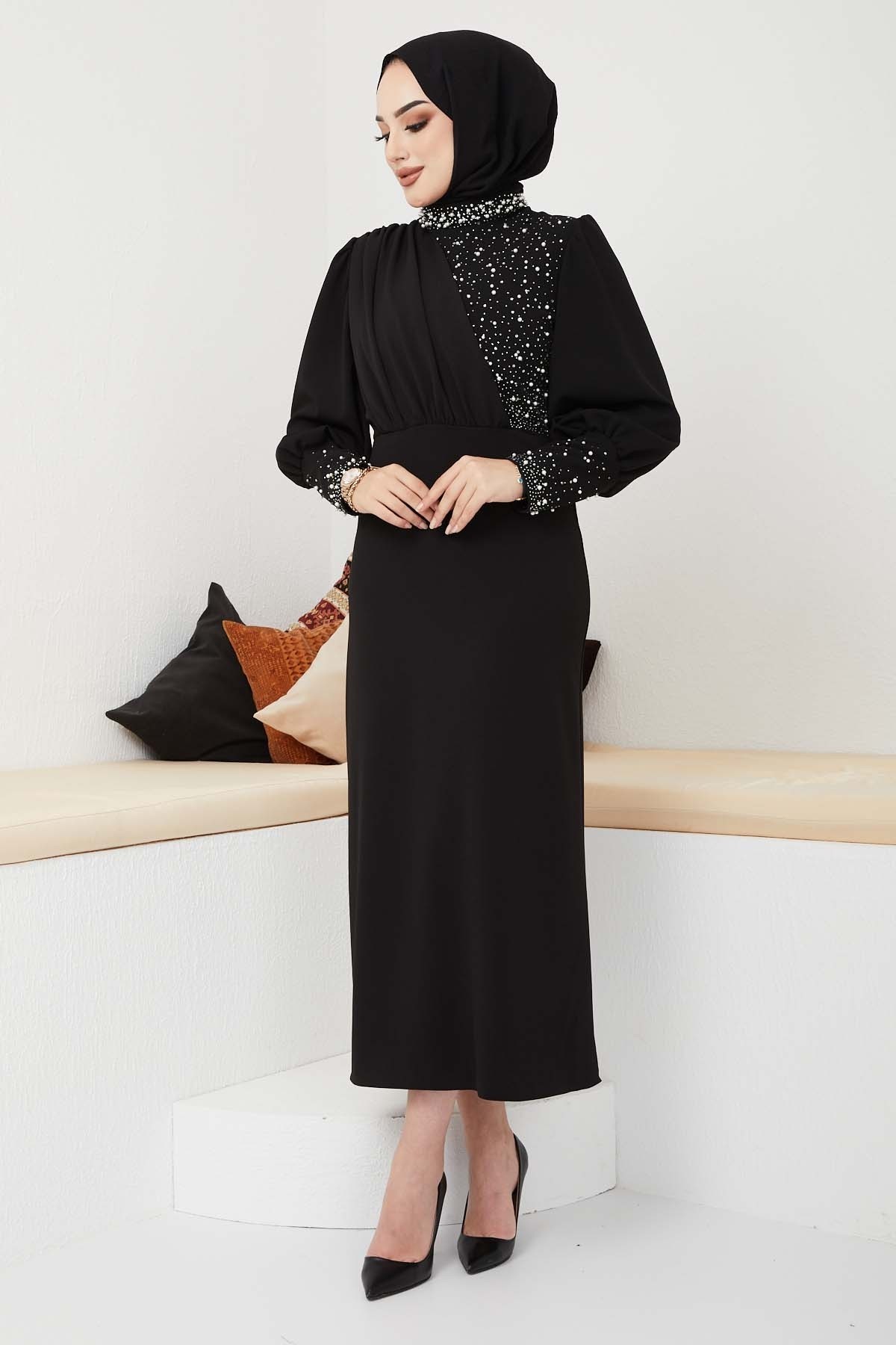 İnci Detaylı Abiye - Siyah