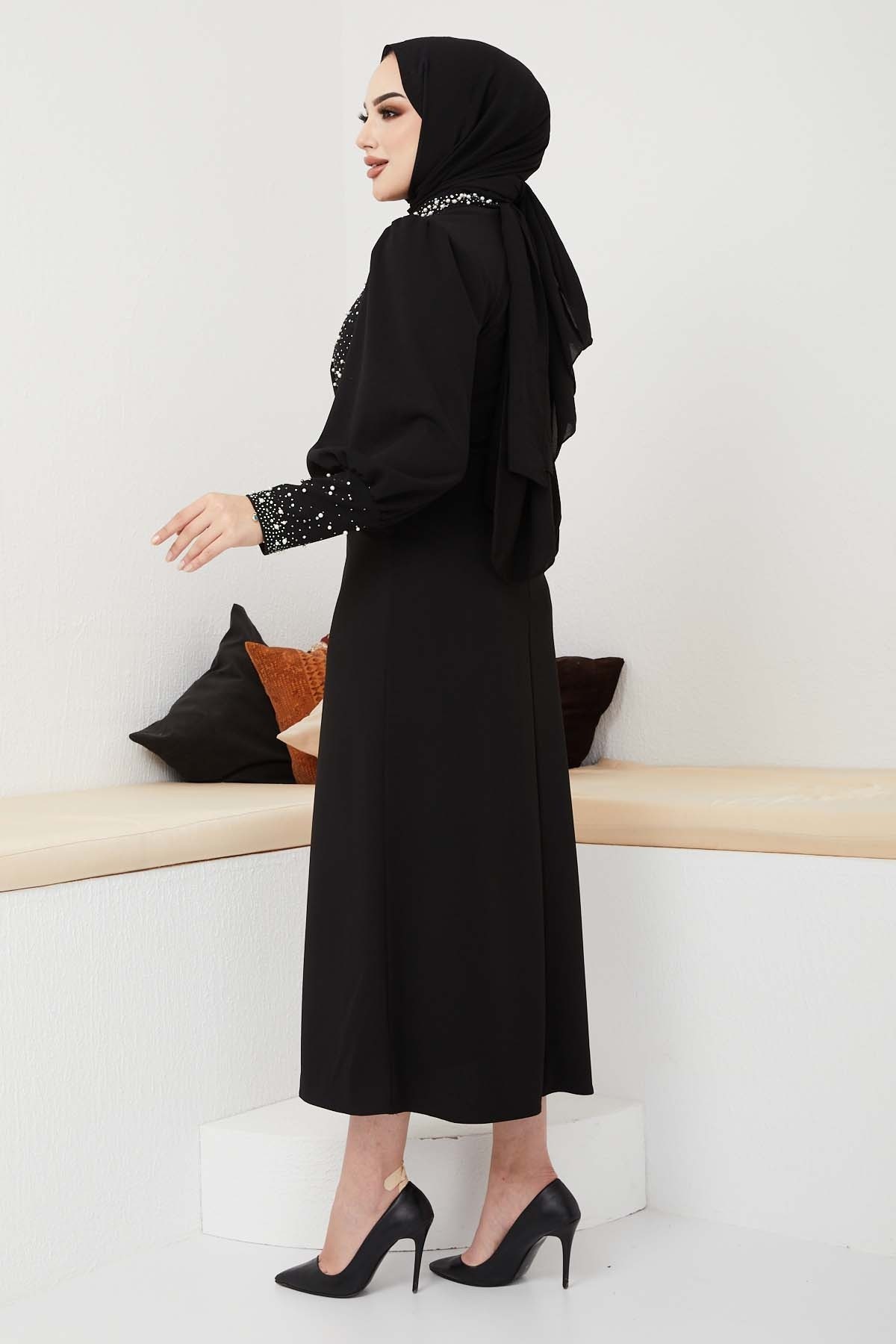 İnci Detaylı Abiye - Siyah