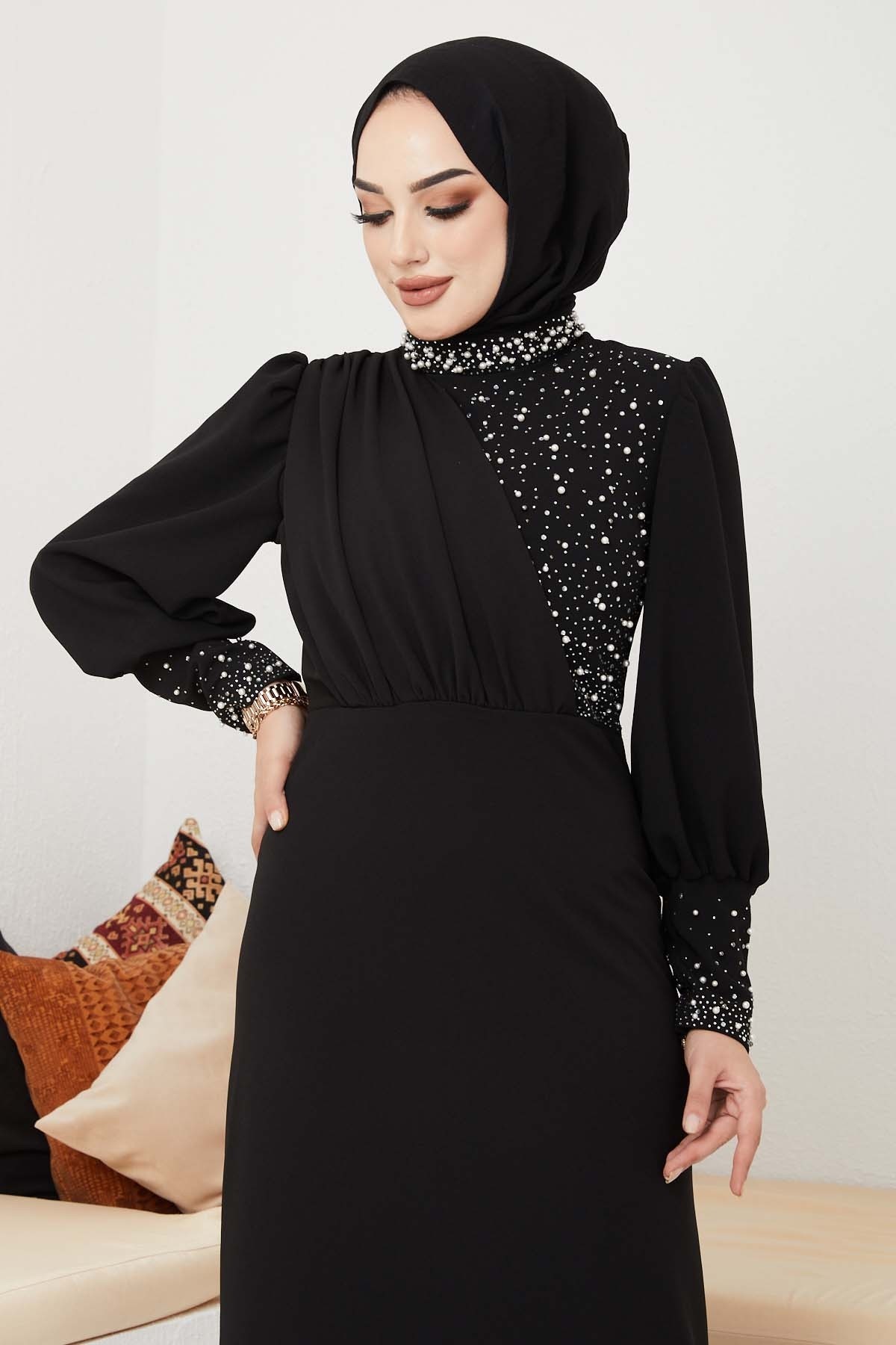 İnci Detaylı Abiye - Siyah