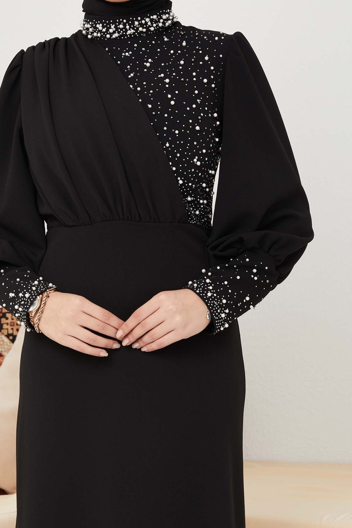 İnci Detaylı Abiye - Siyah