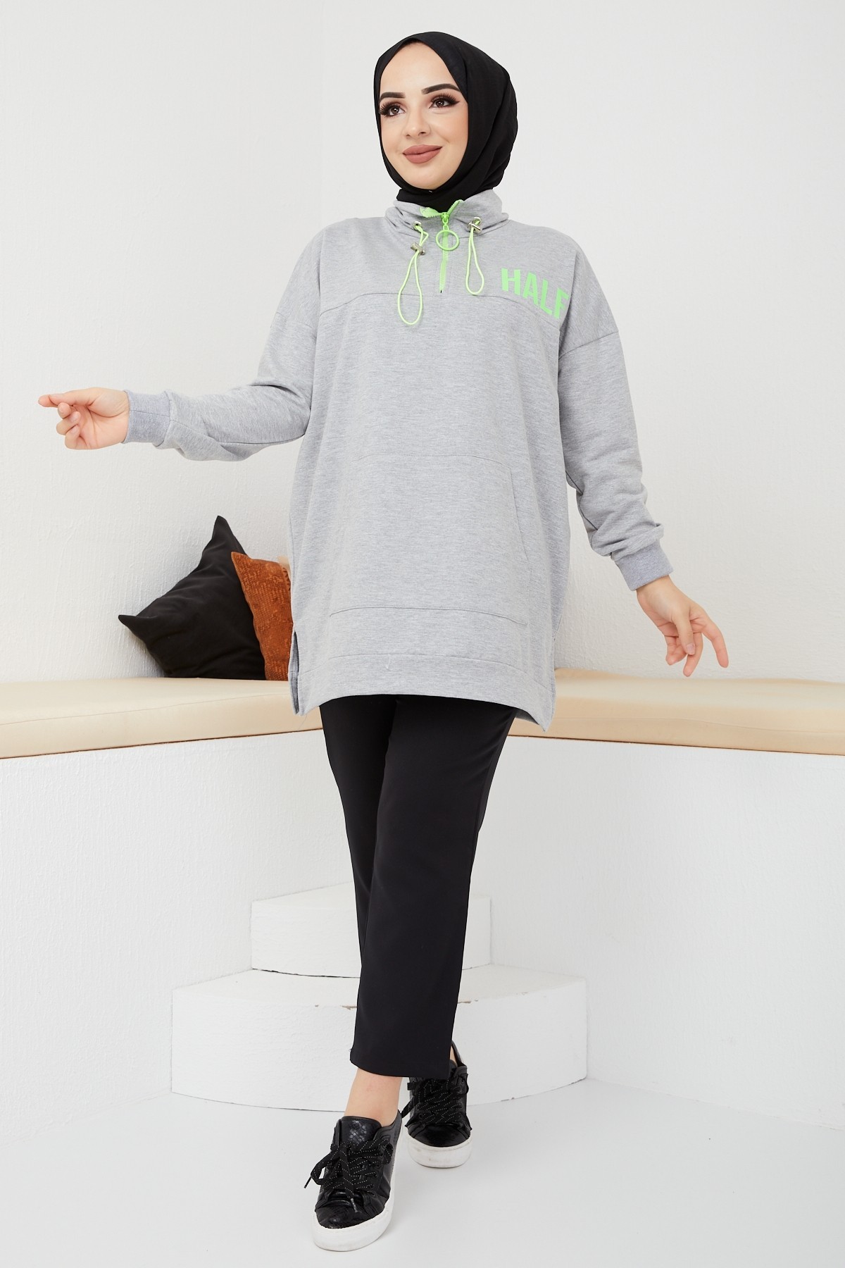 Fosfor Baskılı Sweat - Gri
