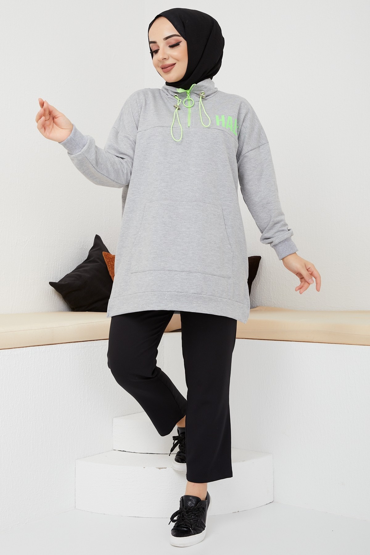 Fosfor Baskılı Sweat - Gri