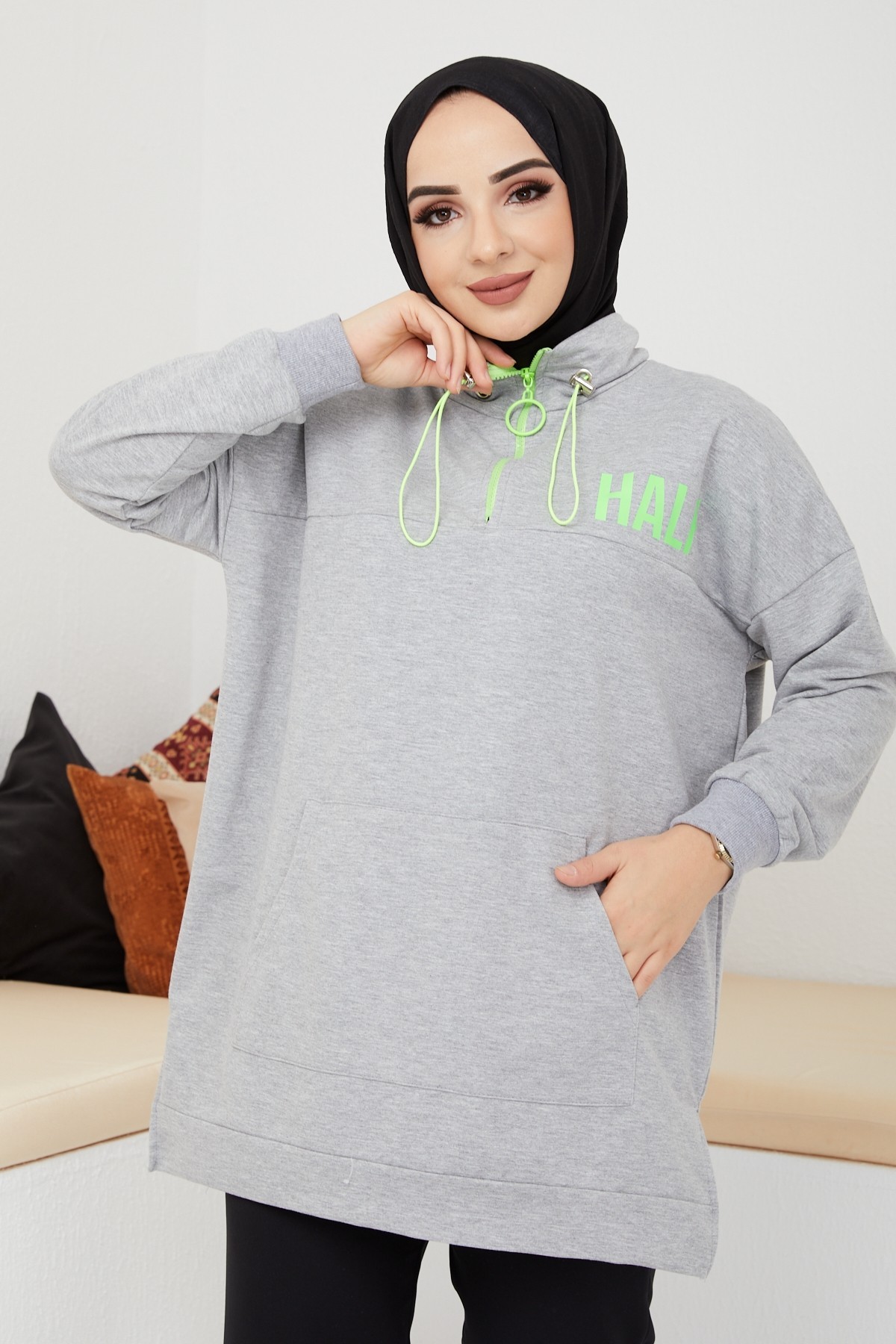 Fosfor Baskılı Sweat - Gri