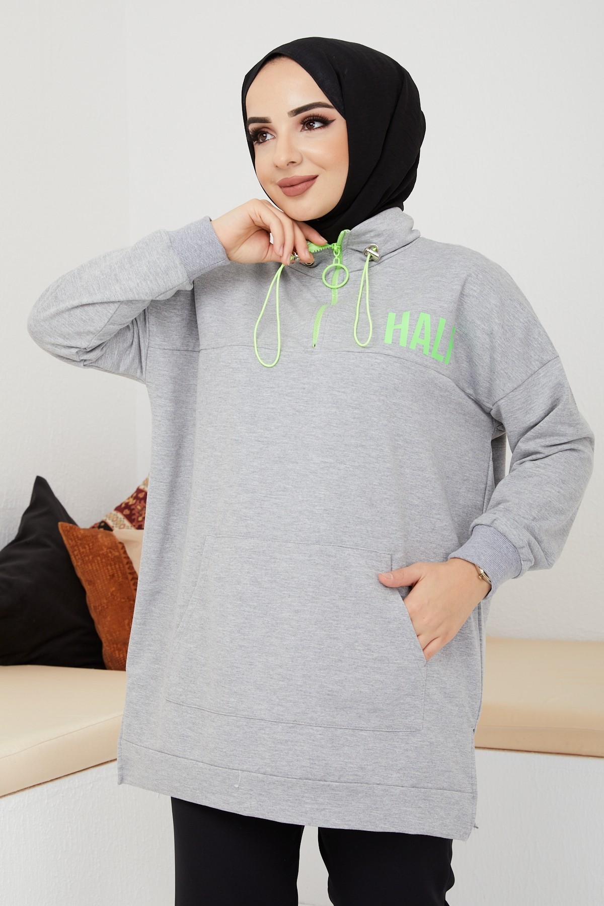 Fosfor Baskılı Sweat - Gri