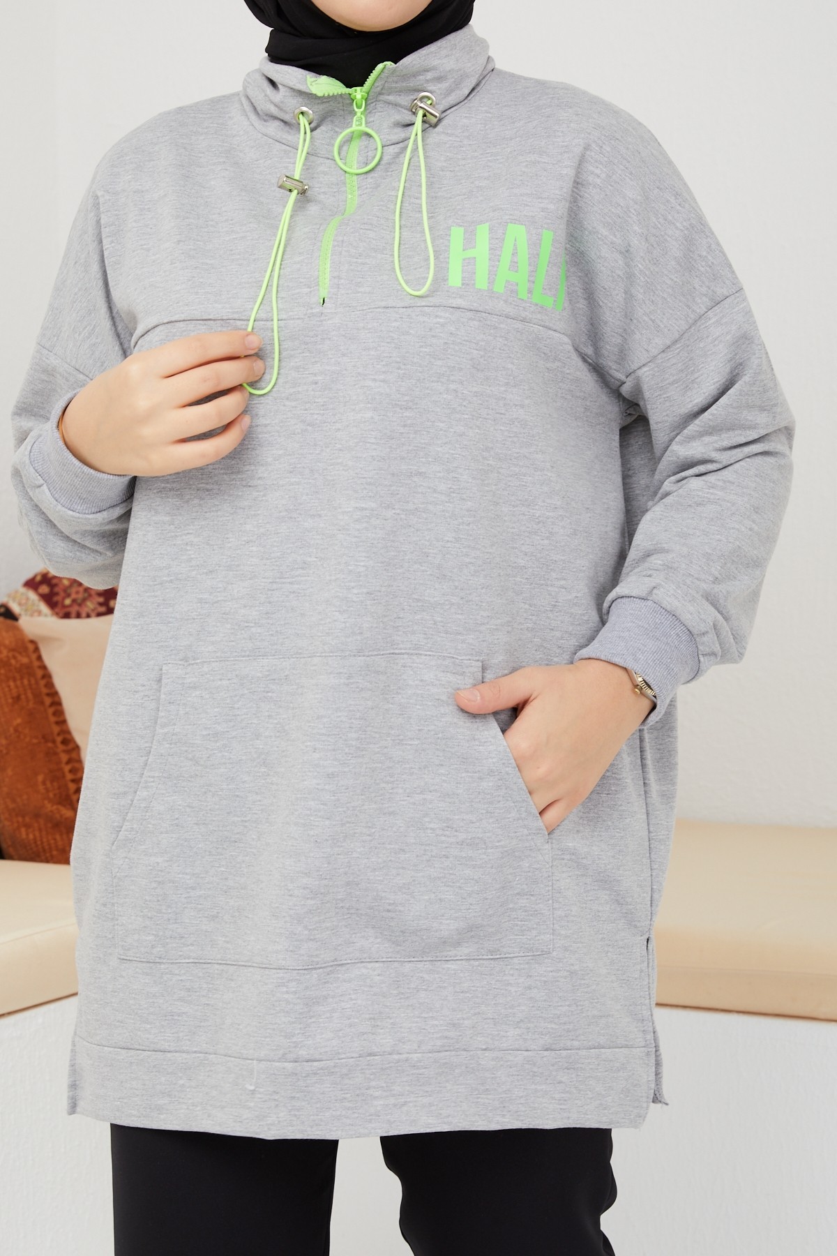 Fosfor Baskılı Sweat - Gri