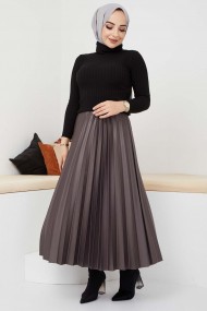 Pliseli Deri Etek - Füme