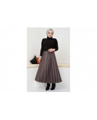 Pliseli Deri Etek - Füme