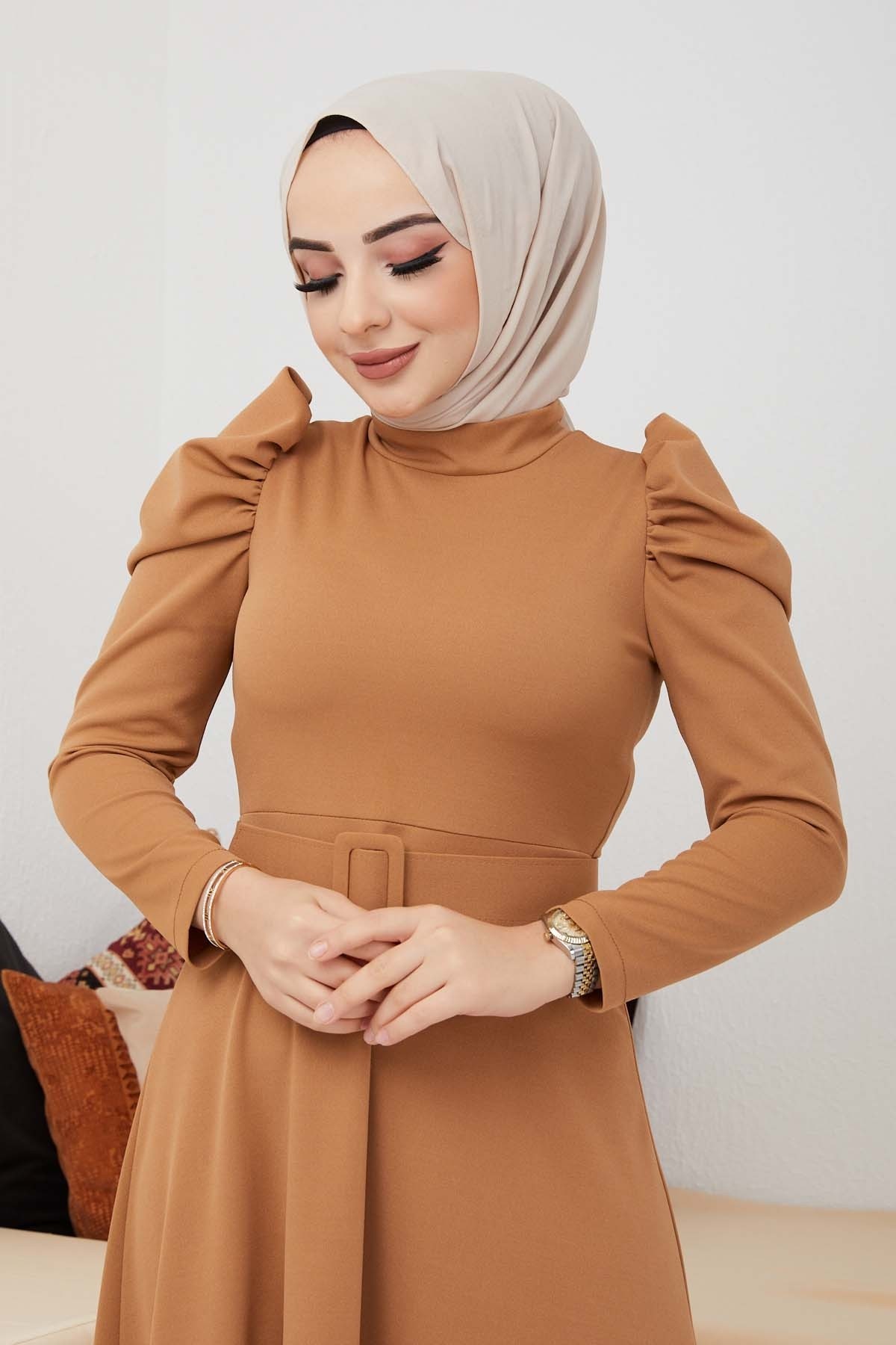 Karpuz Kol Elbise - Camel