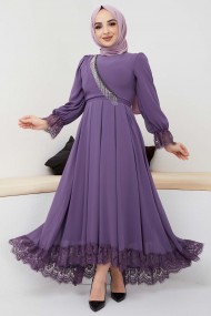 Şifon Güpür Abiye - Lila