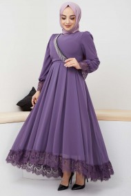 Şifon Güpür Abiye - Lila