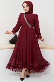 Şifon Güpür Abiye - Bordo