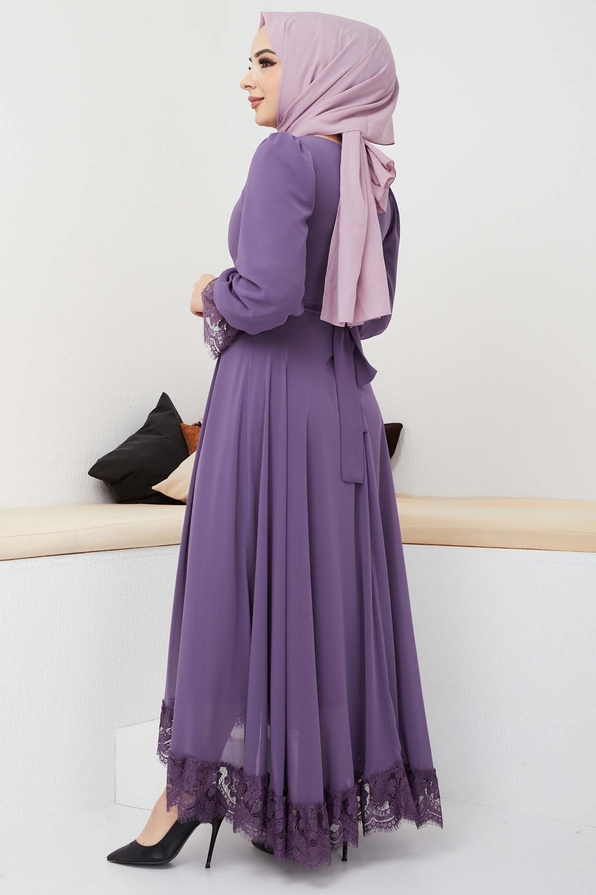 Şifon Güpür Abiye - Lila