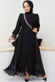 Şifon Güpür Abiye - Siyah