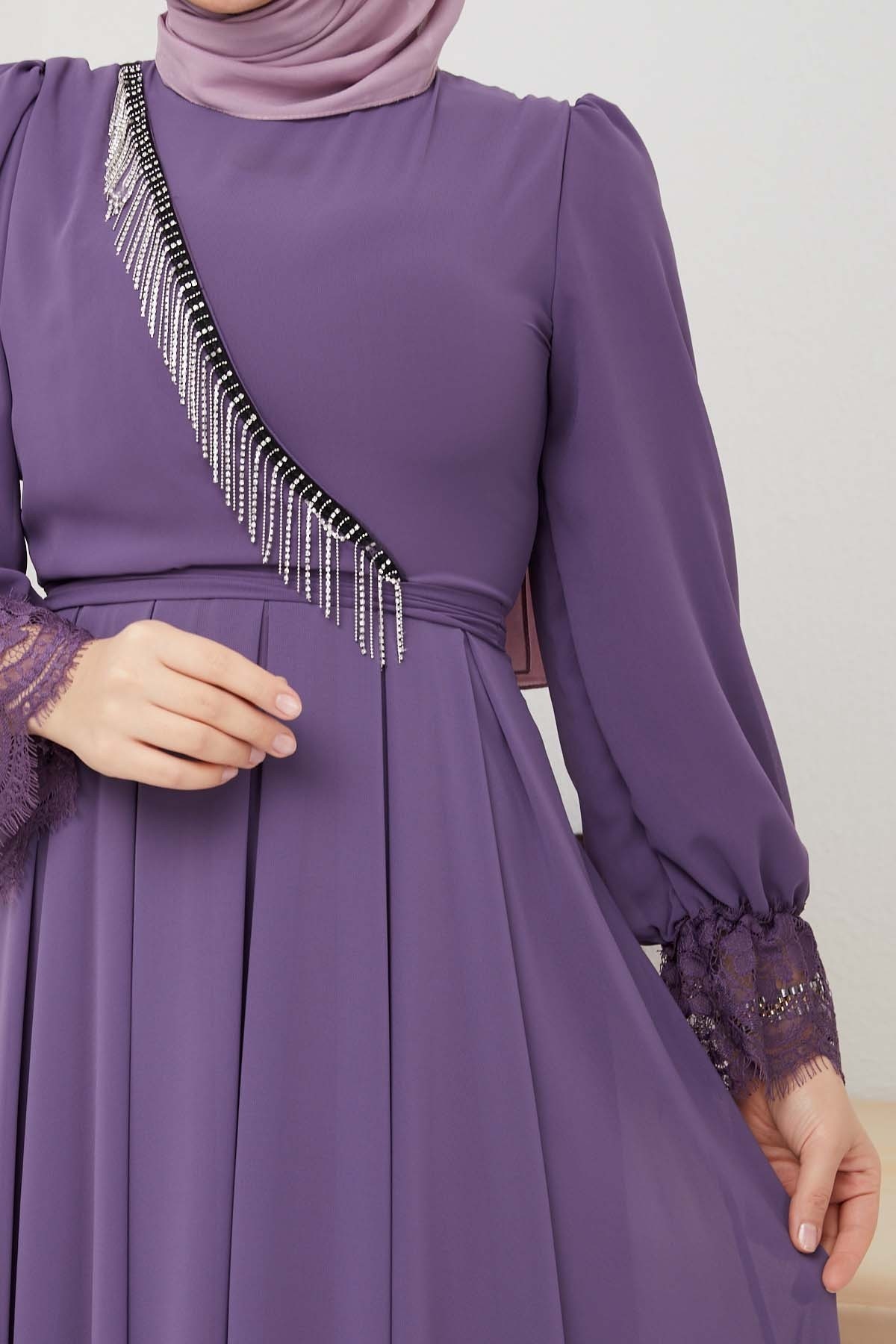 Şifon Güpür Abiye - Lila