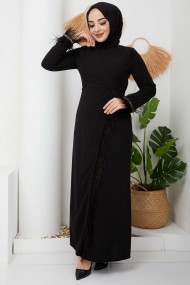 Tüy Detaylı Abiye - Siyah