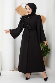 Taşlı Abaya - Siyah