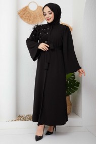 Taşlı Abaya - Siyah
