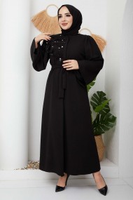 Taşlı Abaya - Siyah