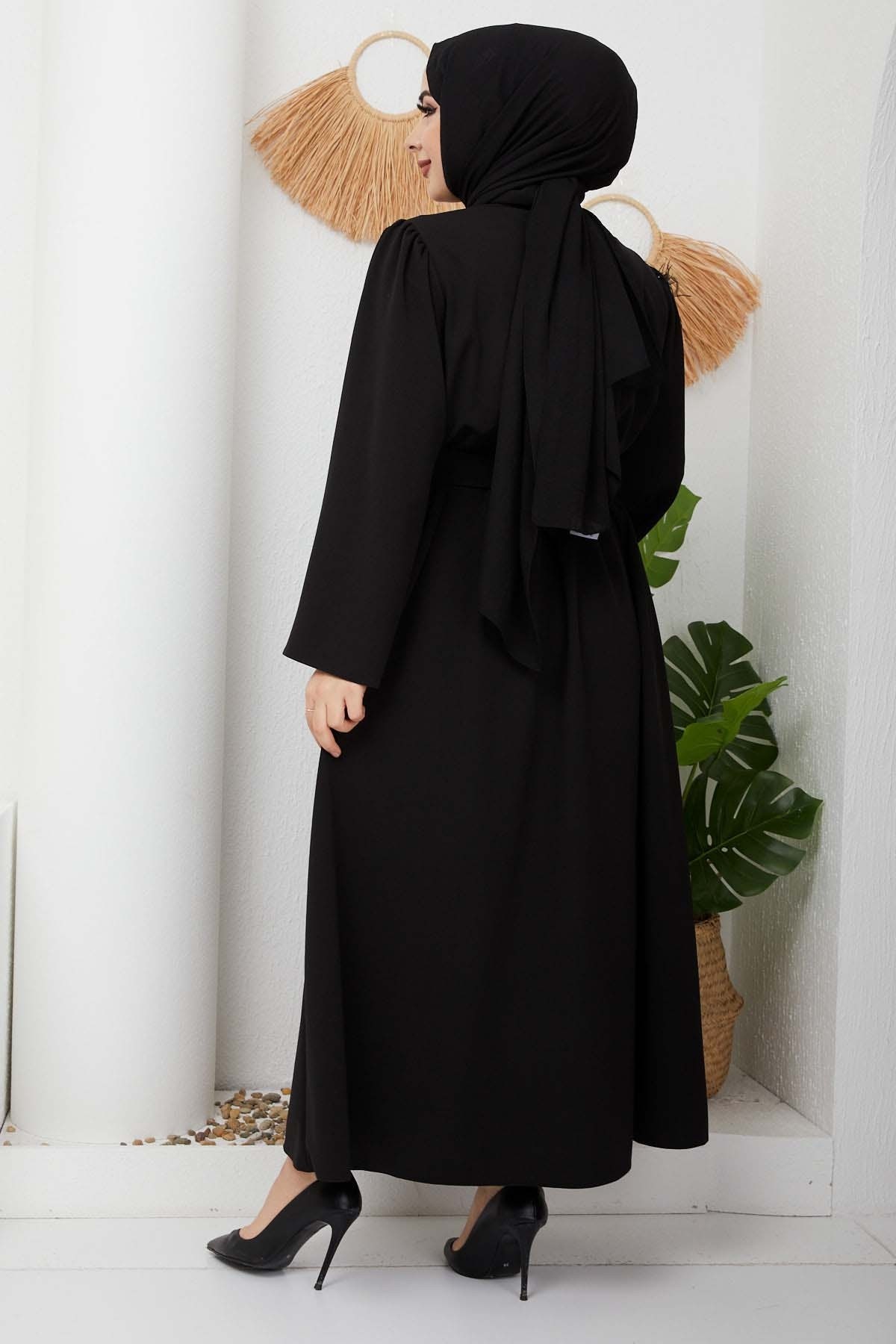 Taşlı Abaya - Siyah