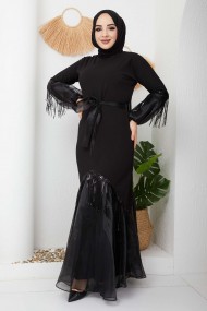 Saçaklı Abiye - Siyah
