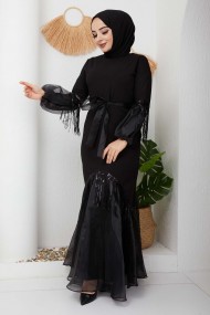 Saçaklı Abiye - Siyah