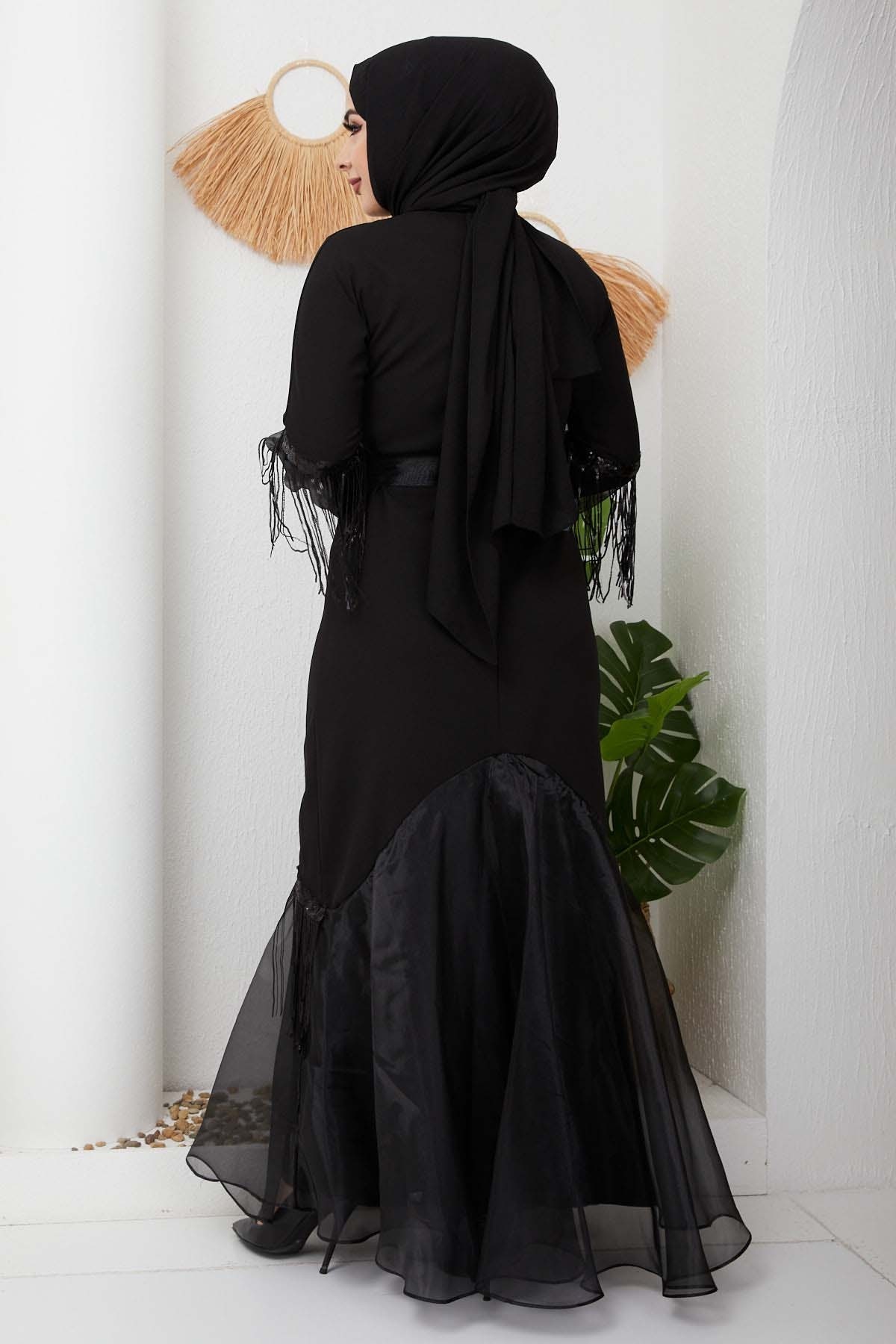 Saçaklı Abiye - Siyah