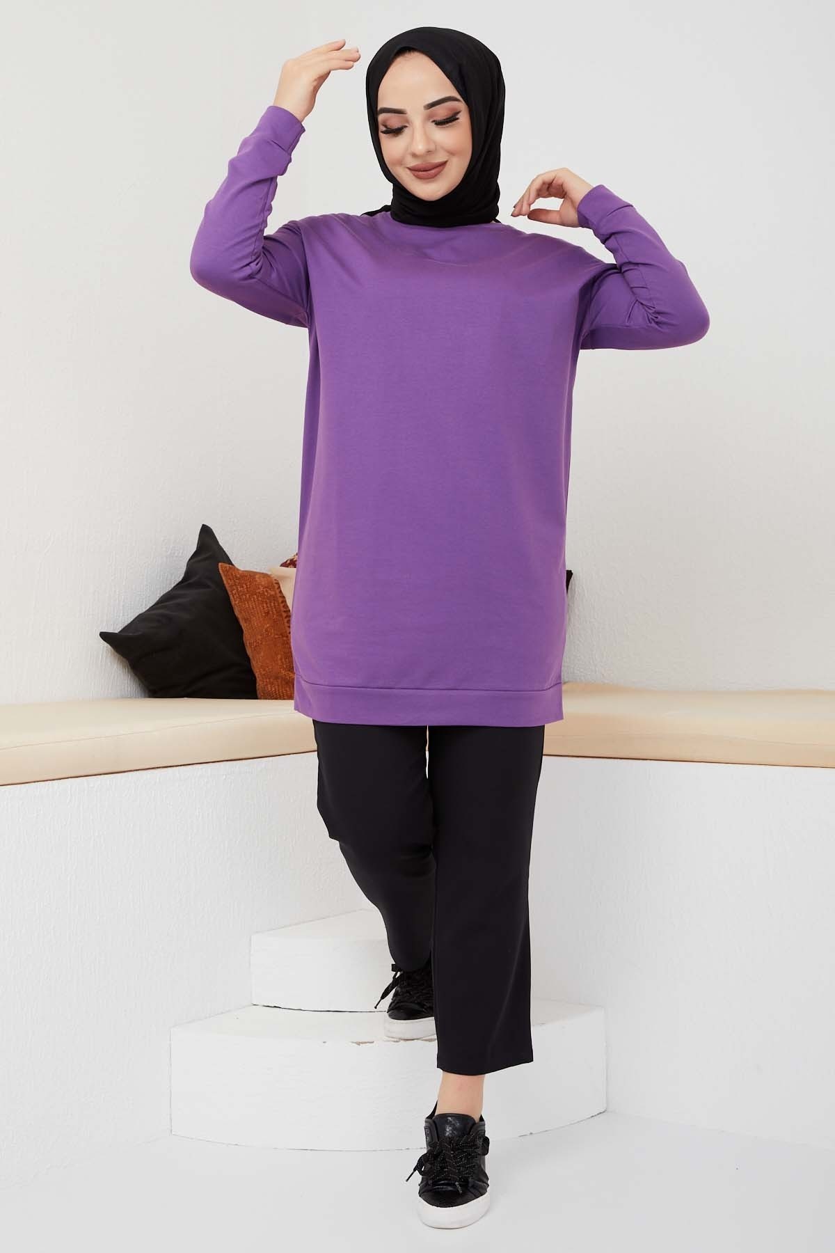 Düz Sade Sweat - Mor