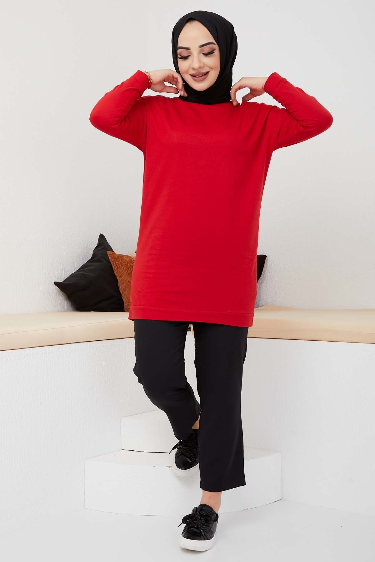 Düz Sade Sweat - Kırmızı