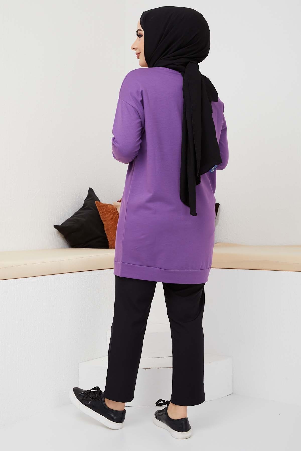 Düz Sade Sweat - Mor