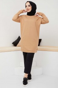 Düz Sade Sweat - Camel