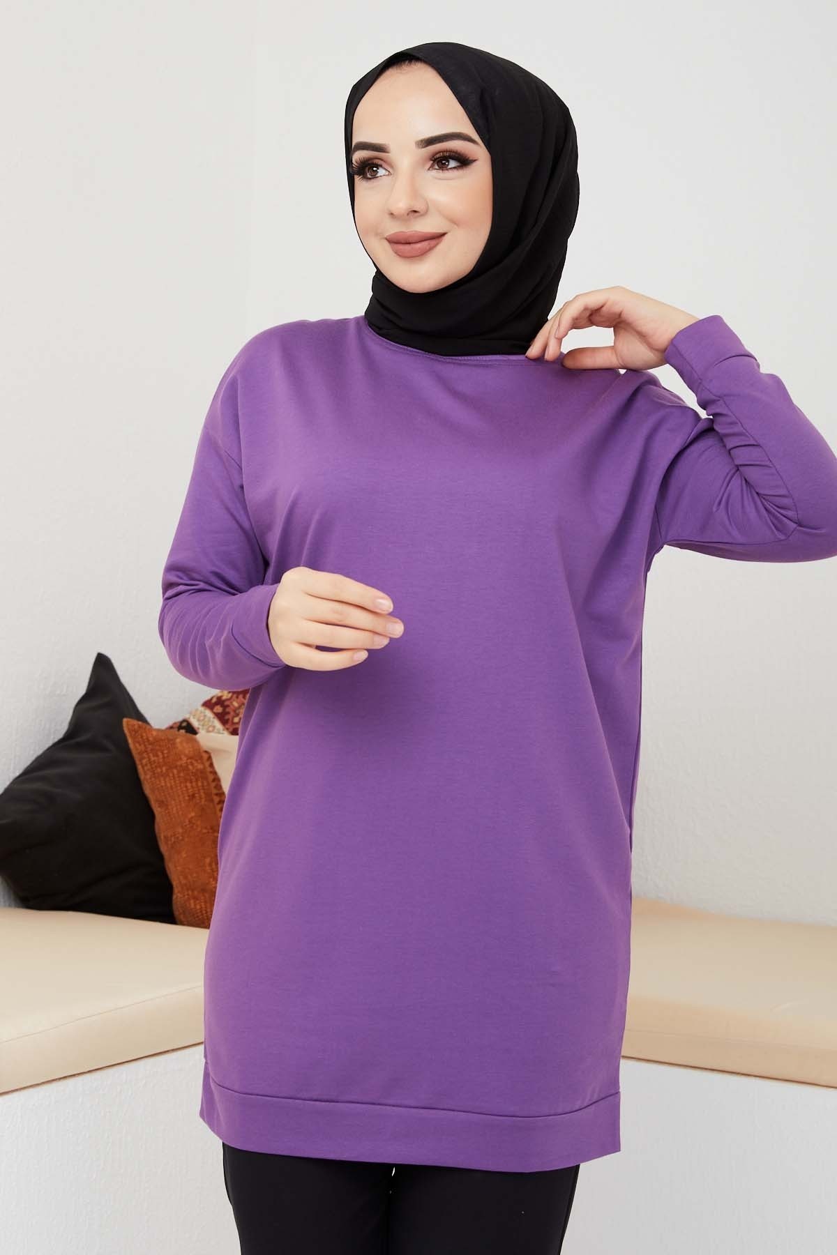 Düz Sade Sweat - Mor