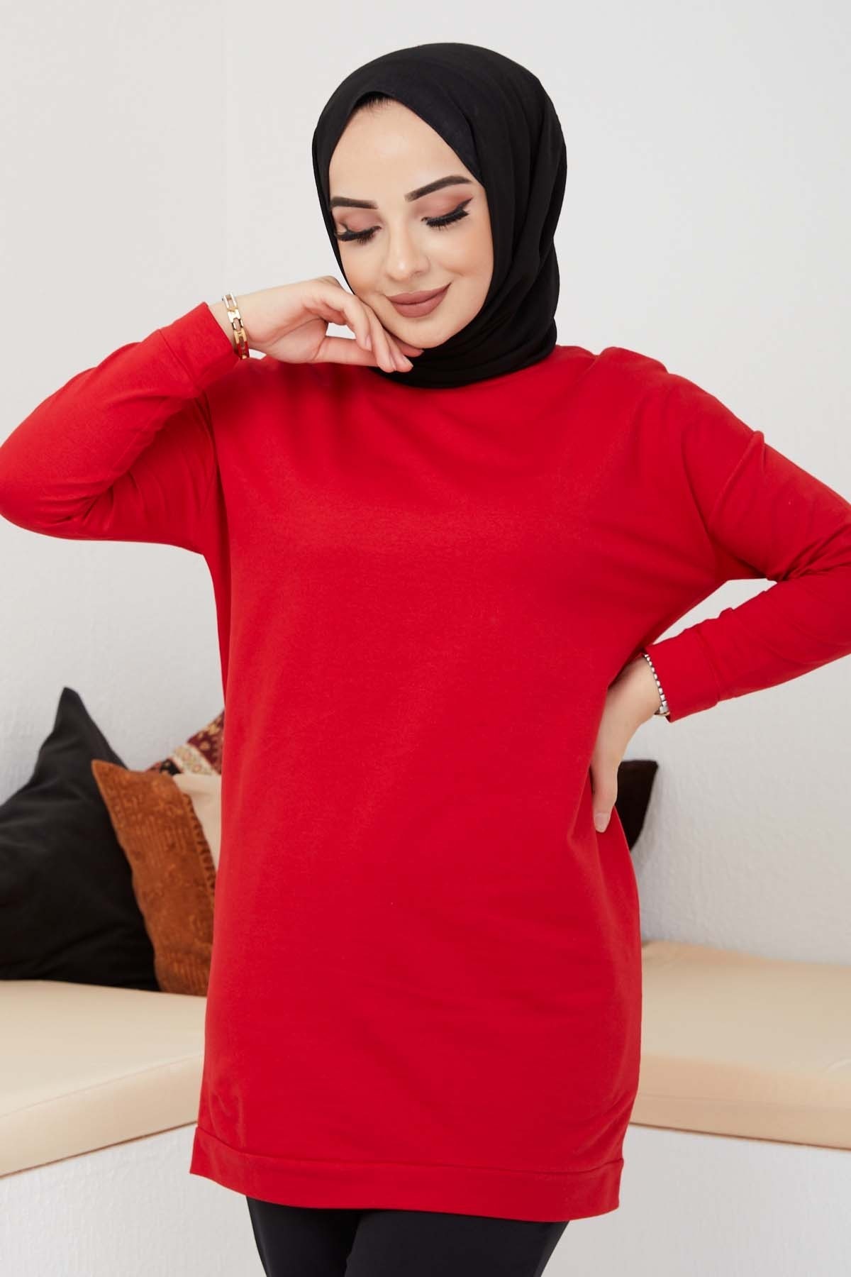 Düz Sade Sweat - Kırmızı