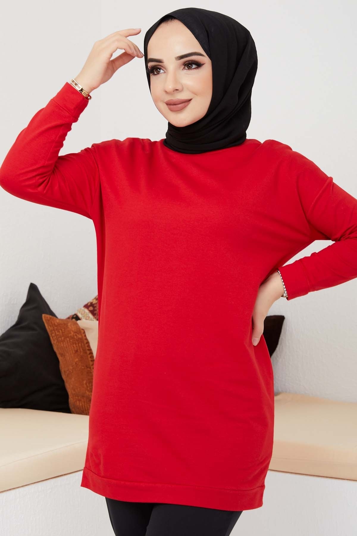 Düz Sade Sweat - Kırmızı