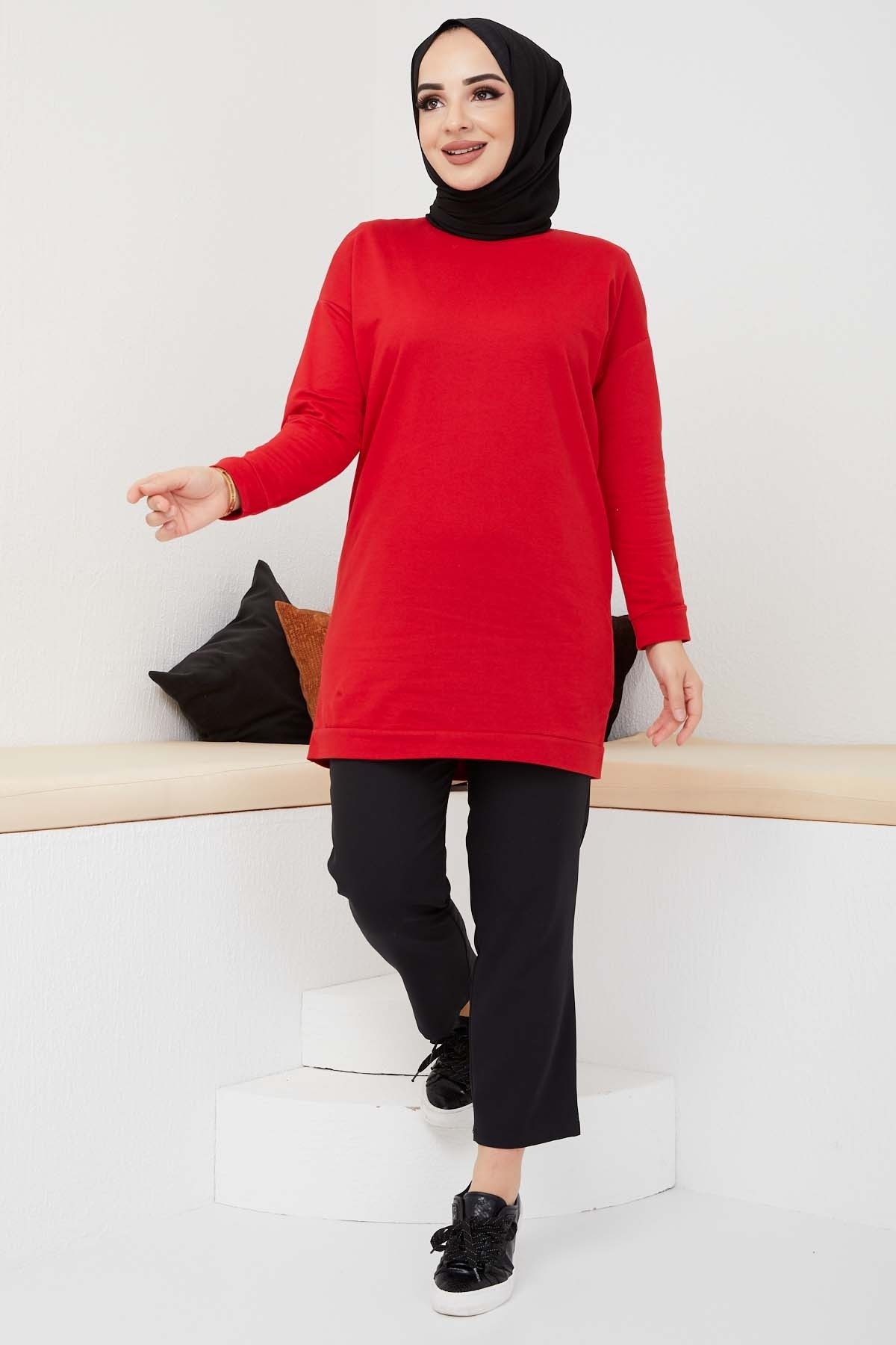 Düz Sade Sweat - Kırmızı