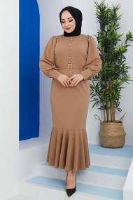 Düğmeli Elbise - Bej