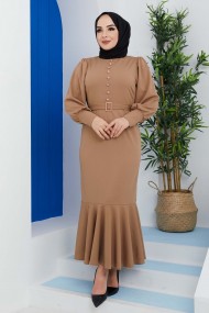Düğmeli Elbise - Bej