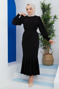 Düğmeli Elbise - Siyah